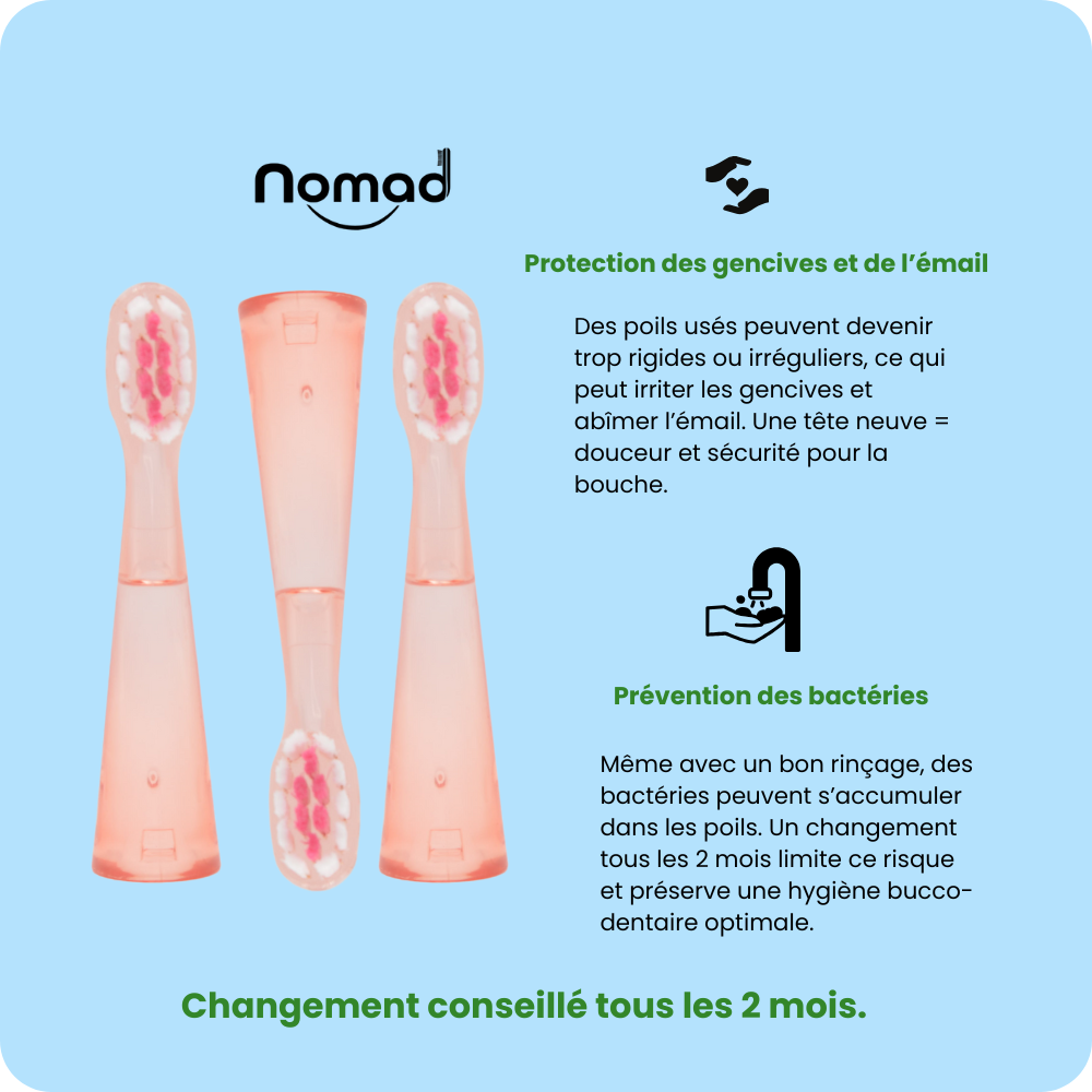 Tête de brosse souple rose enfant – 3 pièces