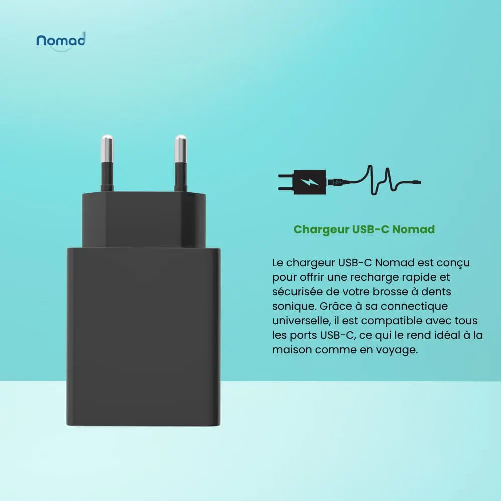 Chargeur USB noir Nomad, accessoire élégant et compact pour recharger vos appareils électroniques.