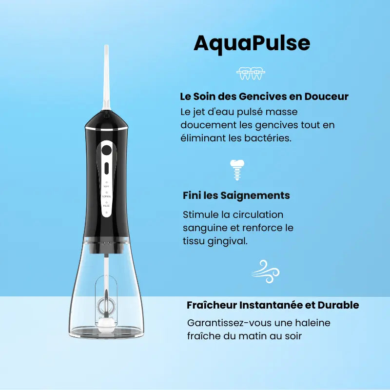 et dentaire de comptoir Nomad AquaPulse noir | Hydropulseur puissant pour l'hygiène interdentaire à domicile.