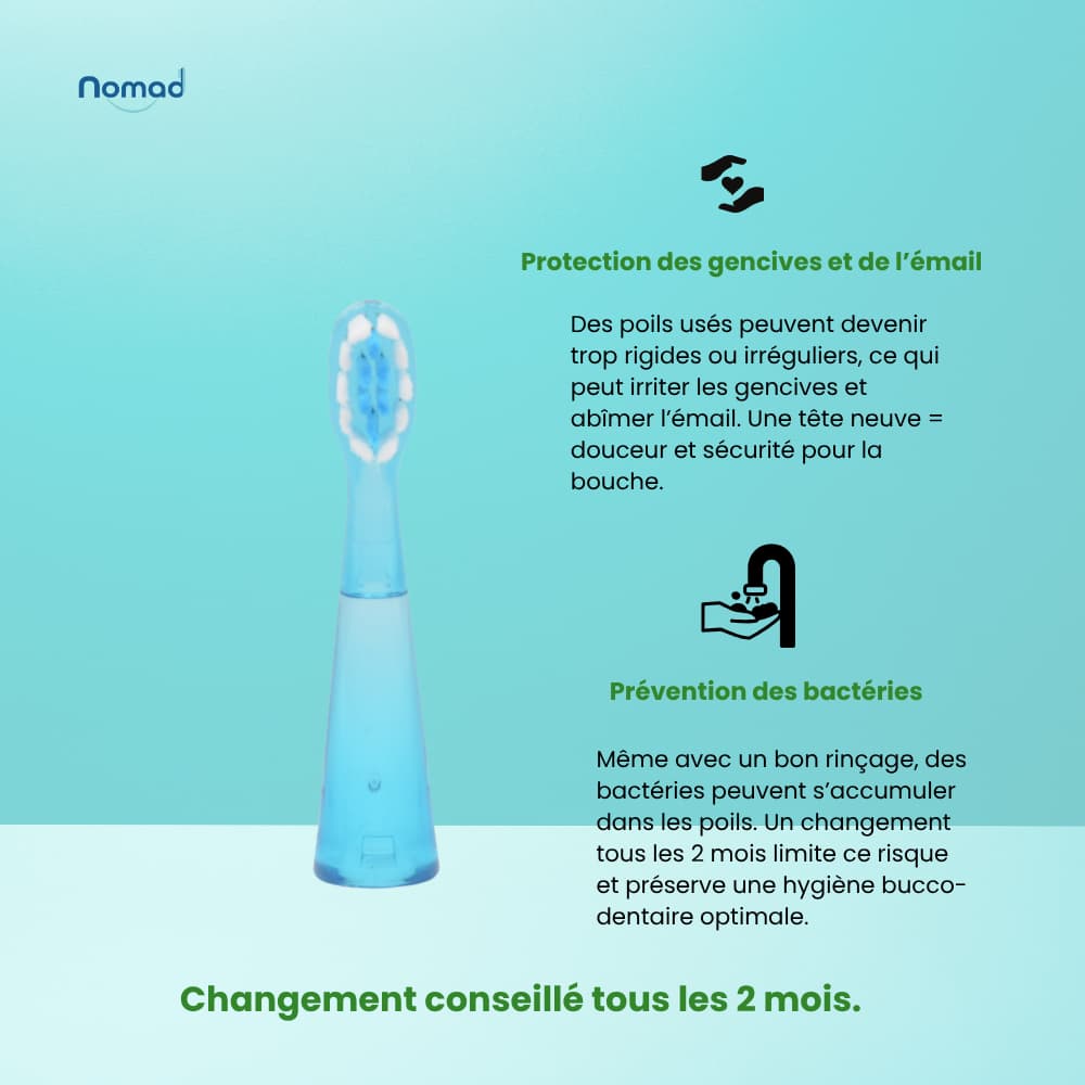 Tête de brosse à dents sonique pour enfant, couleur bleue
