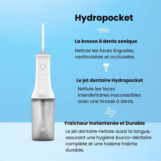 Jet dentaire de voyage Nomad Hydro-Pocket | Hydropulseur sans fil rechargeable USB-C.
