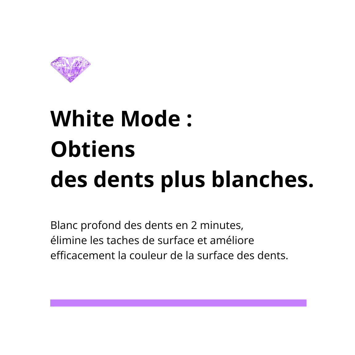 Gros plan sur un jeune homme souriant tenant une brosse à dents électrique sonique noire (Nomad) devant un miroir de salle de bain. Le texte promotionnel met en évidence le Mode White et la Technologie sonique avancée pour des dents visiblement plus blanches sans agresser l'émail. 