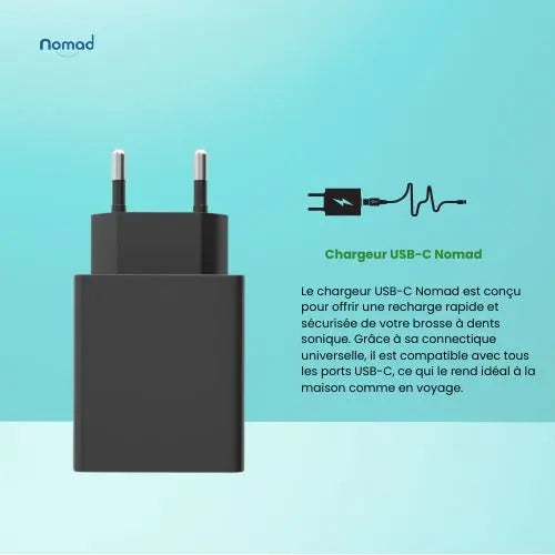 Chargeur USB noir Nomad, accessoire élégant et compact pour recharger vos appareils électroniques.