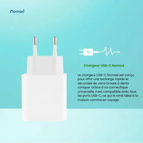 Chargeur USB blanc Nomad, accessoire élégant et compact pour recharger vos appareils électroniques.