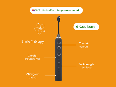 Brosse à dents sonique noire avec technologie de vibrations haute fréquence, éliminant efficacement la plaque dentaire et offrant un nettoyage en profondeur grâce à ses multiples modes de brossage