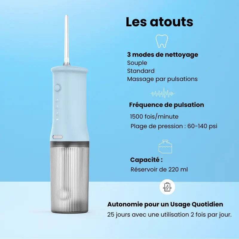 Hydropulseur Nomad Hydro-Pocket noir compact et élégant, parfait pour les nomades.