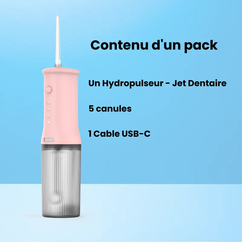 Jet dentaire Hydro-Pocket sans fil longue autonomie, idéal pour le nettoyage quotidien en déplacement.