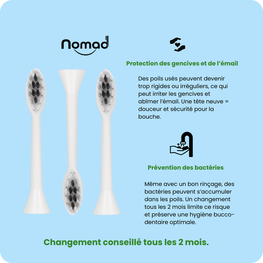Tête de brosse à dents sonique pour adulte, couleur blanche, 3 pièces