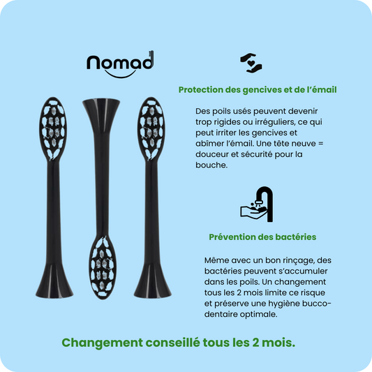 Tête de brosse à dents sonique pour adulte, couleur noire, 3 pièces