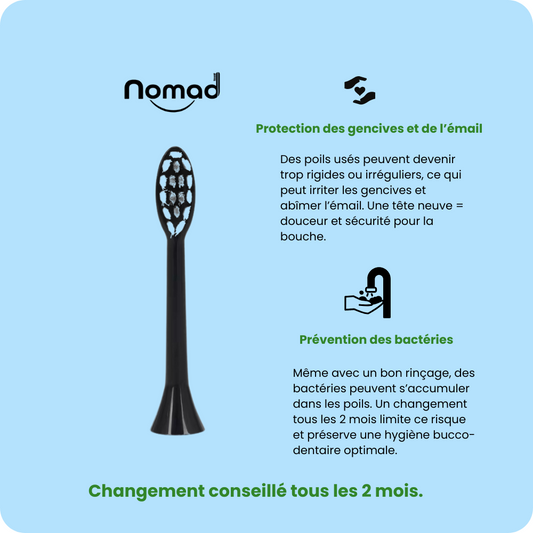 Tête de brosse à dents sonique pour adulte, couleur noire